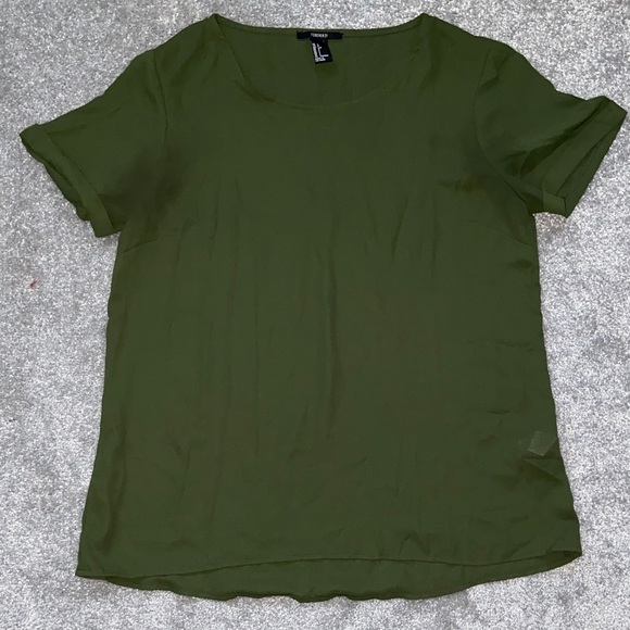 Forever 21 Large Womens Olive Short Sleeve Blouse - Picture 1 of 4